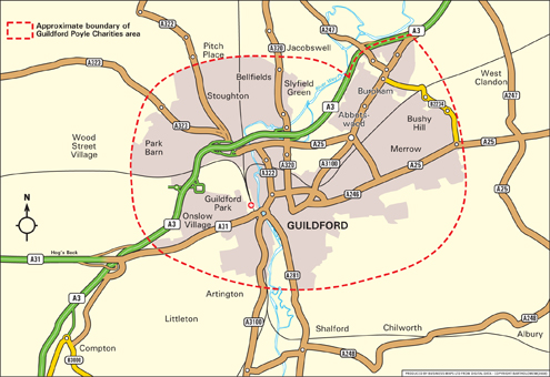 Map of Guildford Poyle Charities catchment area